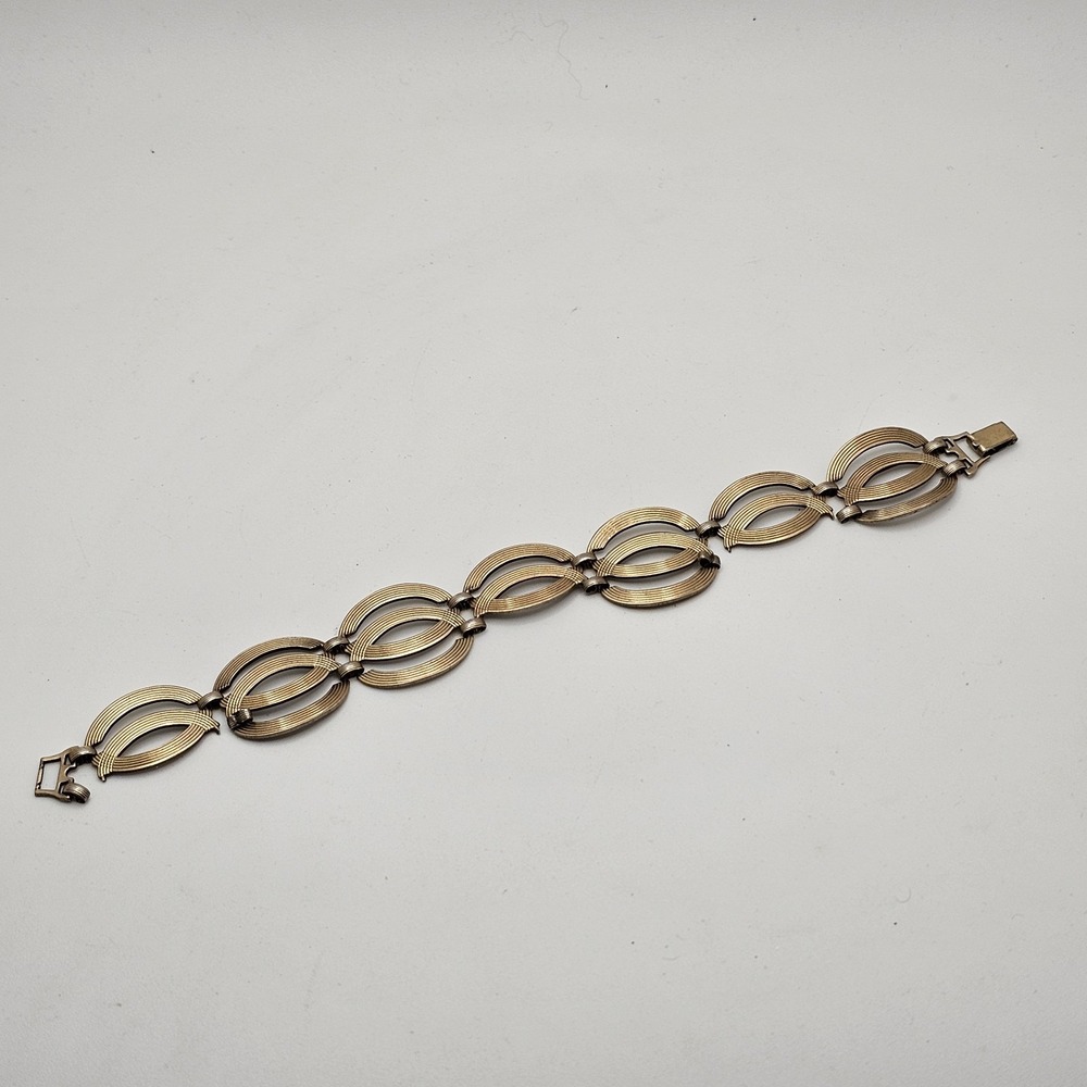 Vintage Symmetalic Art Deco 925 Sterling Silver 14K Gold Bracelet Scrap Repair